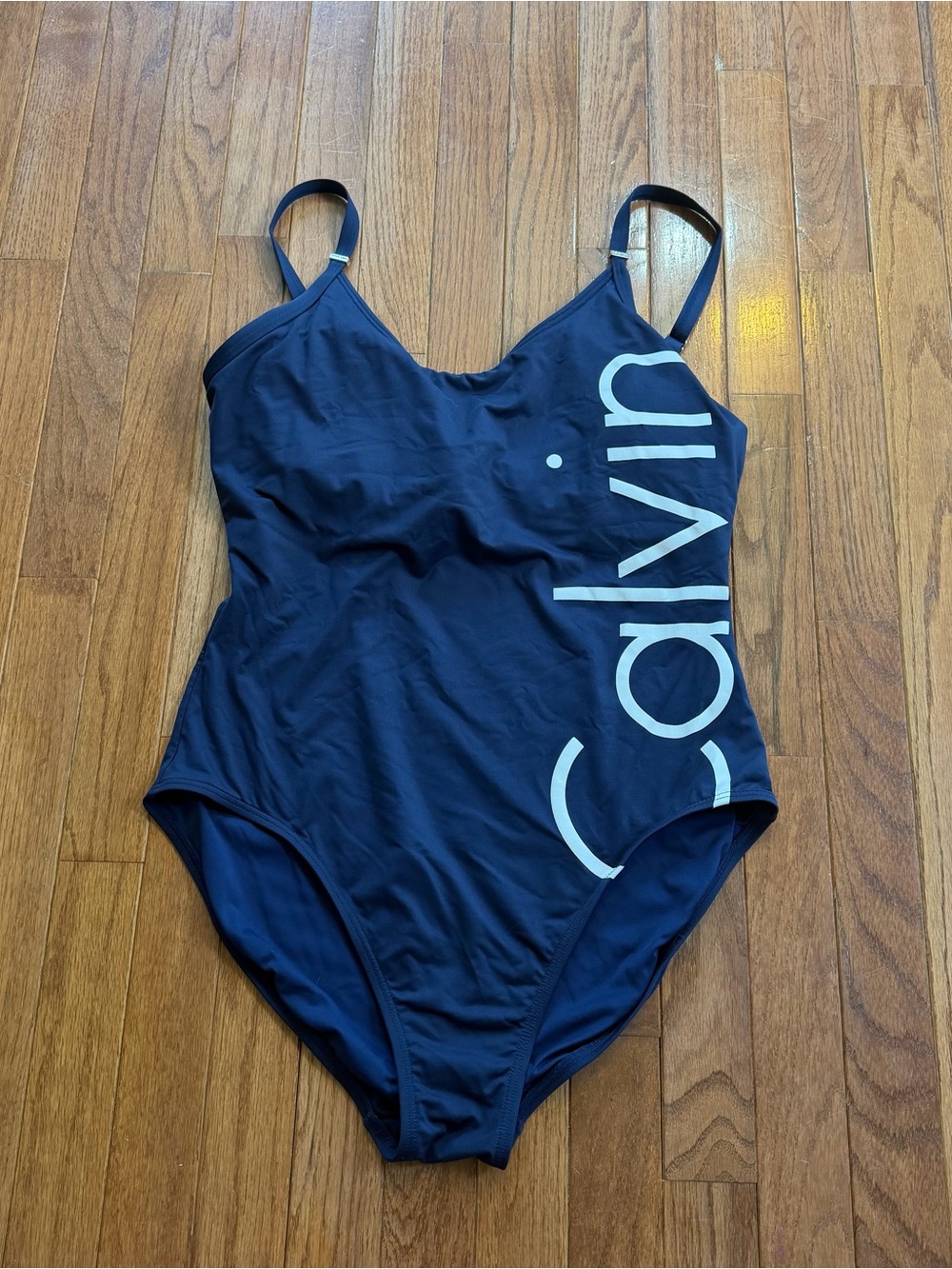 Calvin Klein Navy One-Piece Swim Suit with White Logo